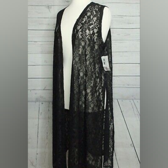 LuLaRoe Jackets & Blazers - ⭐ Noir Black Lace Lularoe Joy Longline Vest - NWT